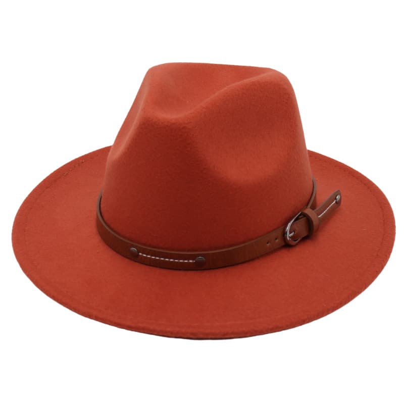 Foreign Trade Temperament Top Hat Belt Buckle Jazz Hat Men's and Women's Retro Felt Hat Foreign Style Plush Hat Fedorah Hat Big Brim