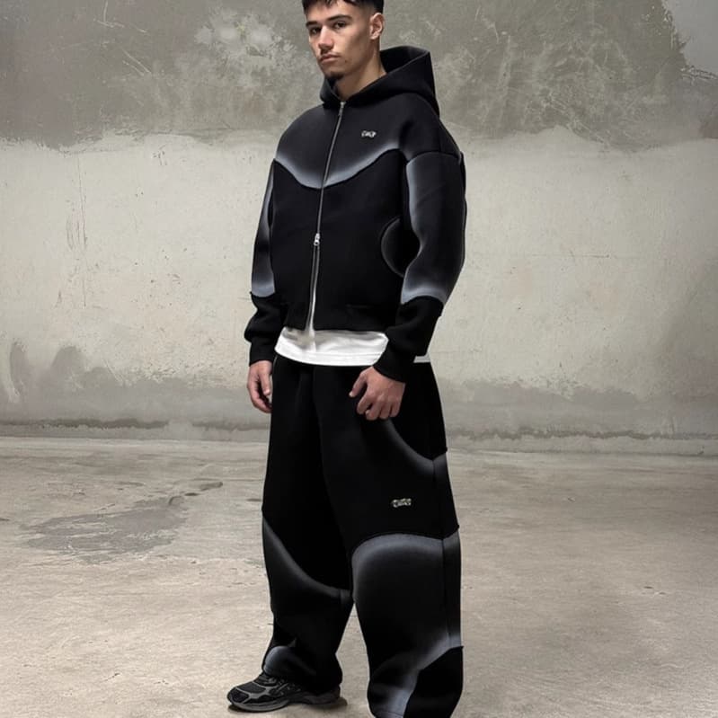 Men's Clothing Retro Gradient Hooded Cardigan Sweatshirt Loose And Comfortable High Street Design Jacket Pants