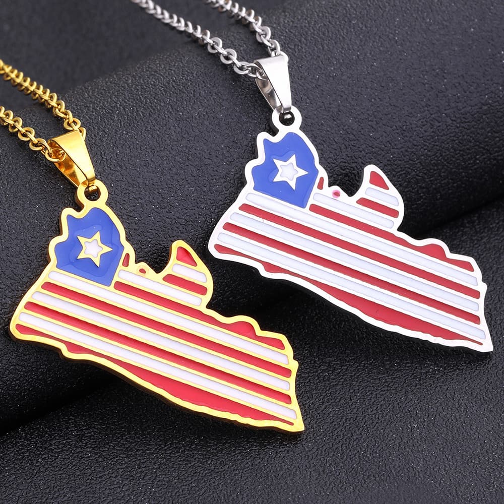 stainless steel drip oil Liberia map necklace men's and women's geometric titanium steel national wind necklace jewelry