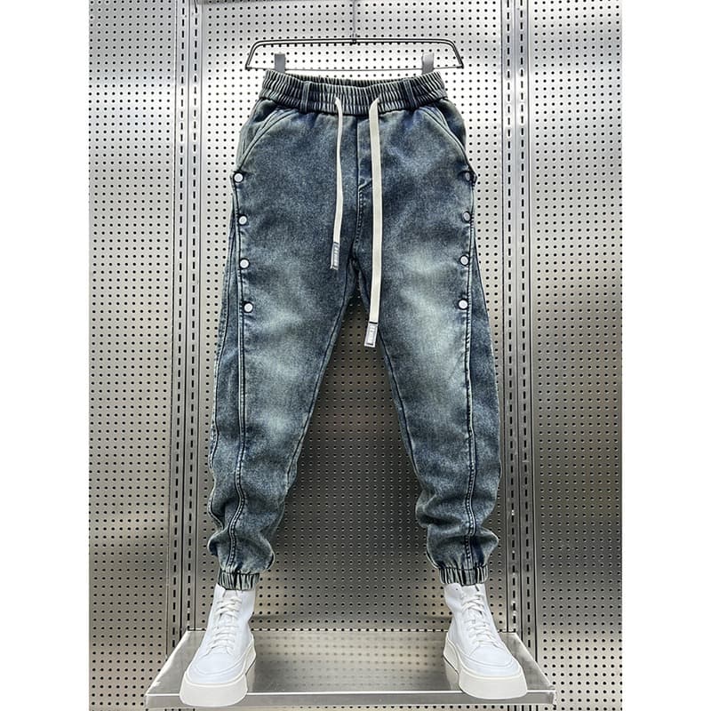 Men's Clothing Retro Washed Blue Jeans Men 2025 Spring And Autumn Trendy Brand Slim Fitting Harem Pants Handsome Buttoned Casual Pants
