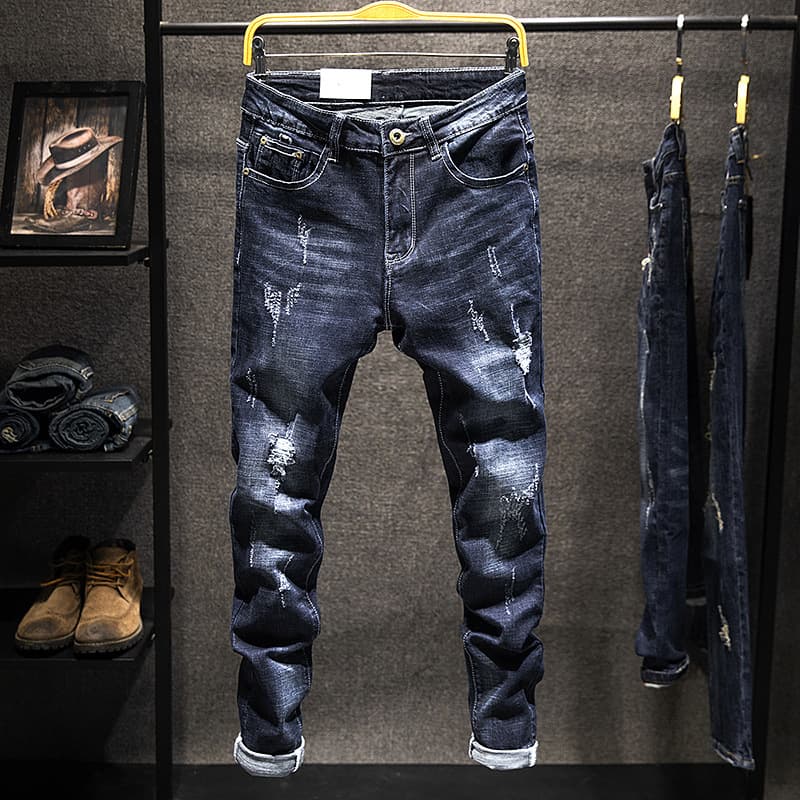 Elastic Jeans Mens New Winter Spring Distressed Trend Versatile Korean Slim Fit And Minimalist Men's Leggings