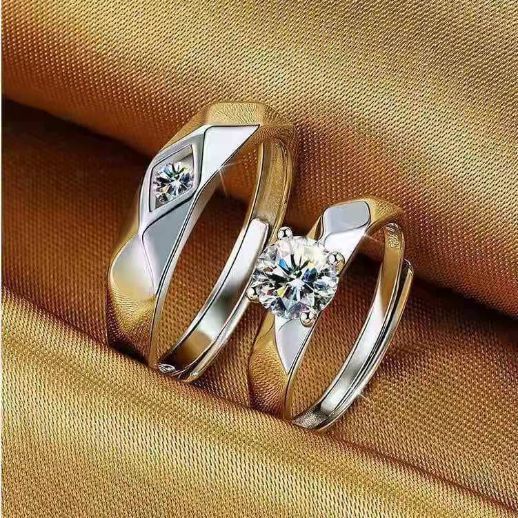 Couple Rings With White Gold Plated Edges, Wedding Rings For Men And Women, Korean Version, Simulated Diamond Rings, Valentine's Day Gift