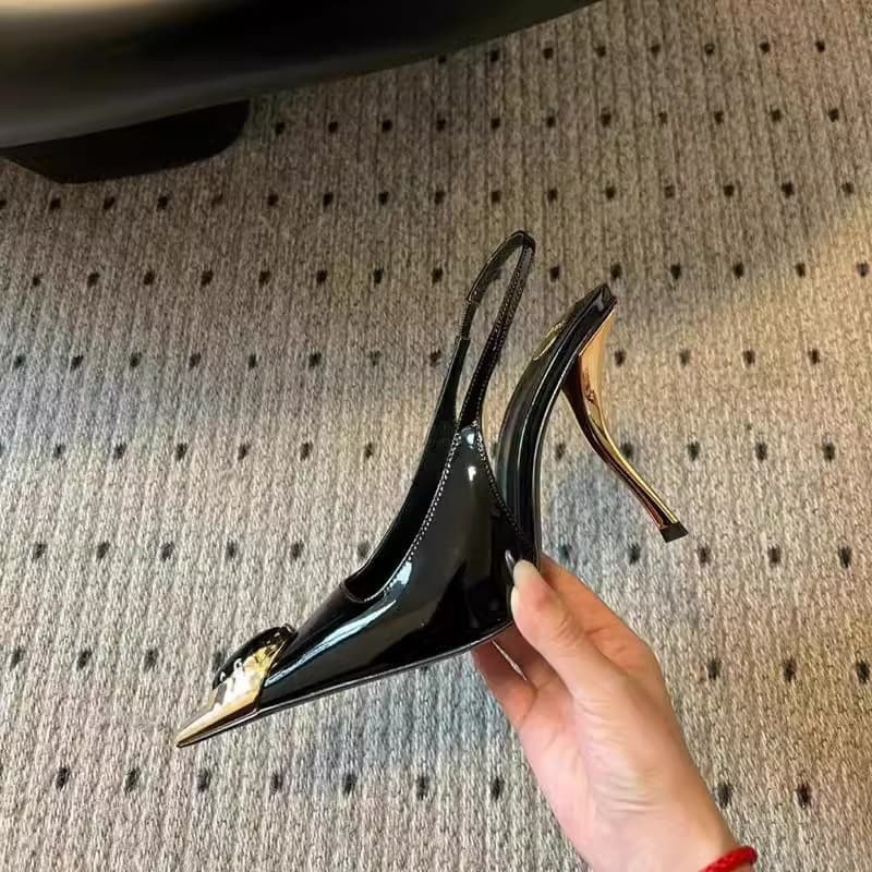 Jewel Square Toe Stiletto Patent Leather High Heels Women's Retro Belt Buckle All-match Shallow Top Single-layer Shoes