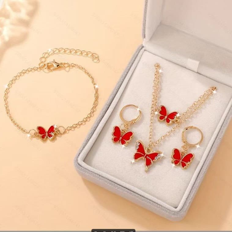 Children's necklace creative pearl butterfly girl jewelry bracelet girl oil drop accessories ring earrings