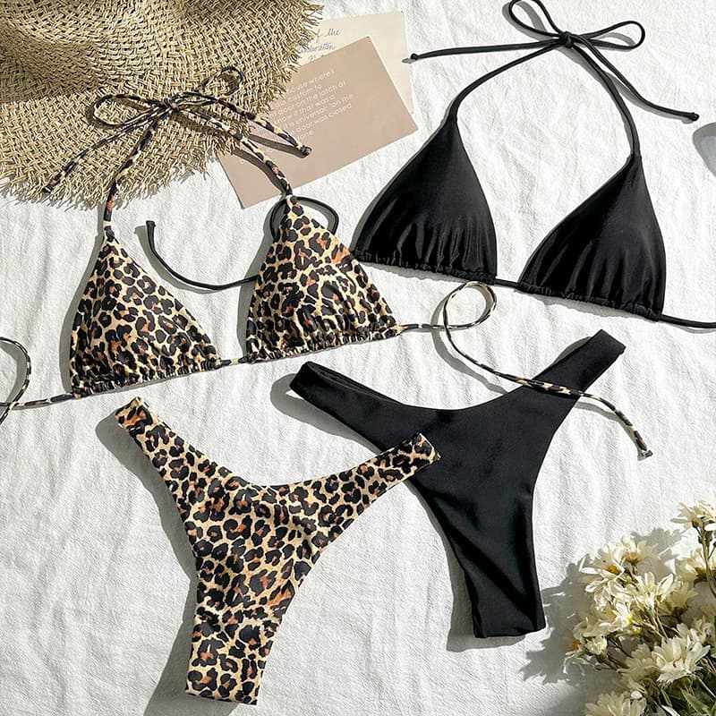 Women's Leopard Print Bikini Set - 4-Piece Sexy Split Swimwear For Beach & Hot Spring​