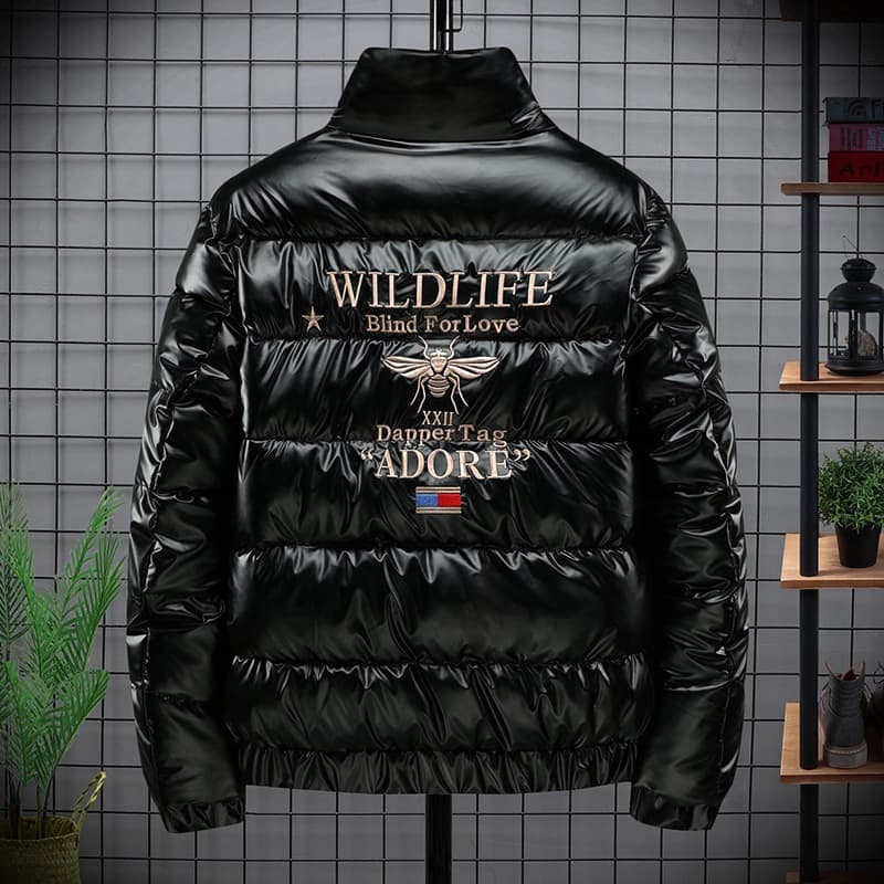 Men's Clothing New Winter Men's Stand Collar Coat Jacket Bee Embroidery Trendy Slim Casual Cotton Jacket