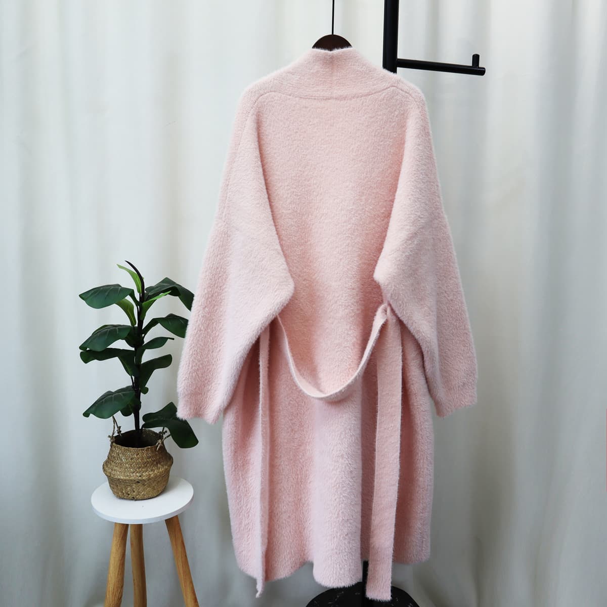 Women's Clothing mink velvet lazy style sweater coat women's long autumn and winter new style belt temperament knitted cardigan trend
