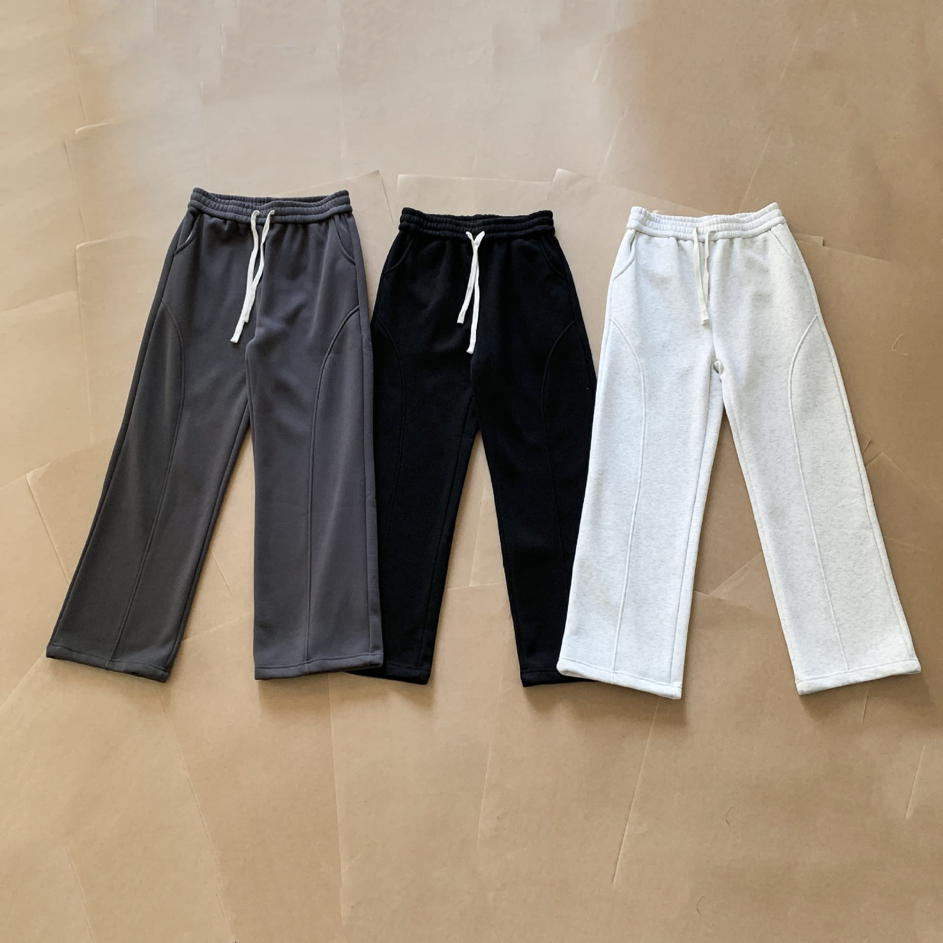 Men's Clothing Autumn And Winter Plus Velvet Soft Waxy Patchwork Deconstruction Straight Wide Leg Autumn And Winter Sweatpants