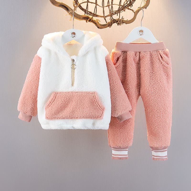 kid's clothing Winter girl plus cashmere two-piece set