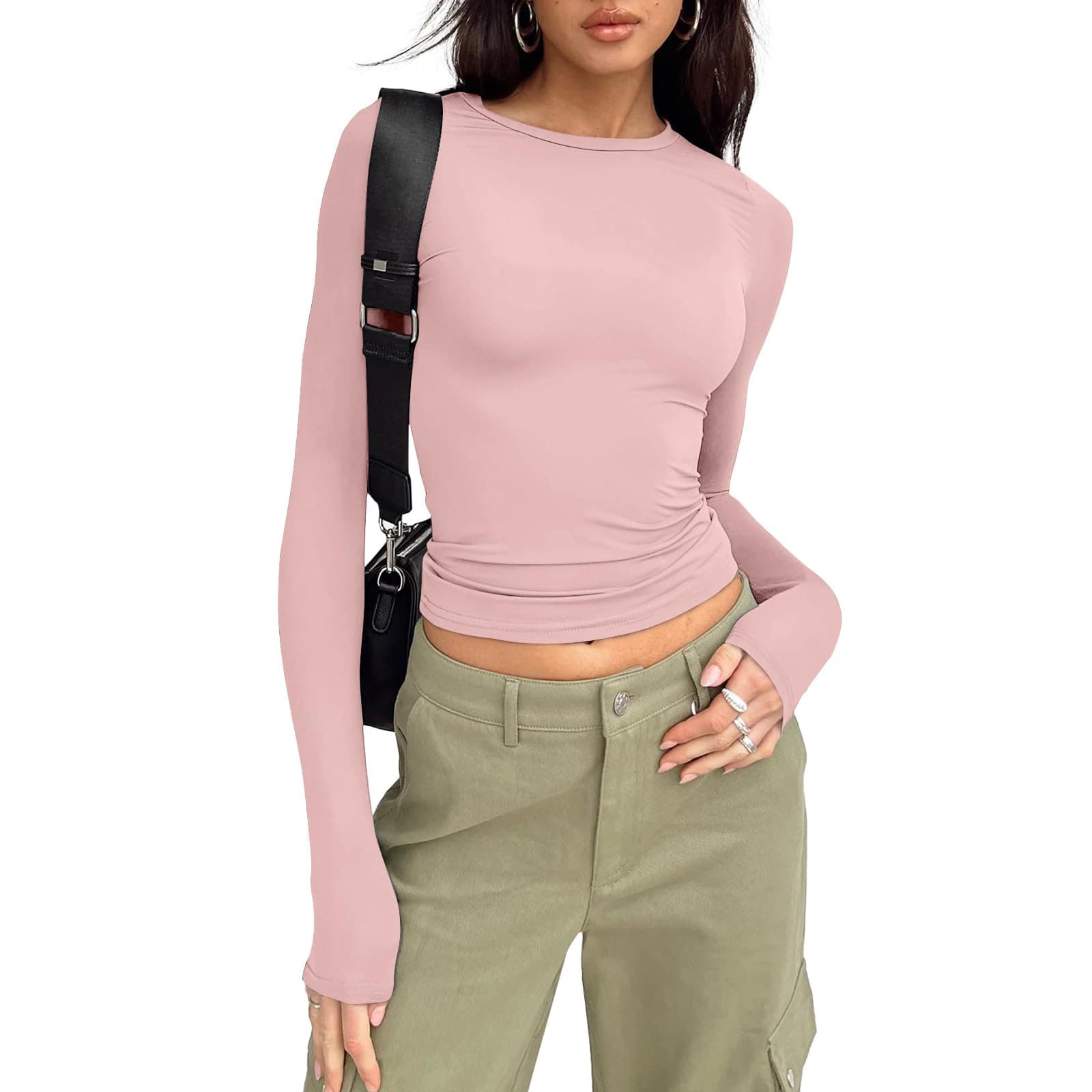 Women's Casual Long-sleeved T-shirts Spring And Autumn Solid Color Slim-fit Pullover T-shirts Women's Streetwear Bottoming Shirts Tops