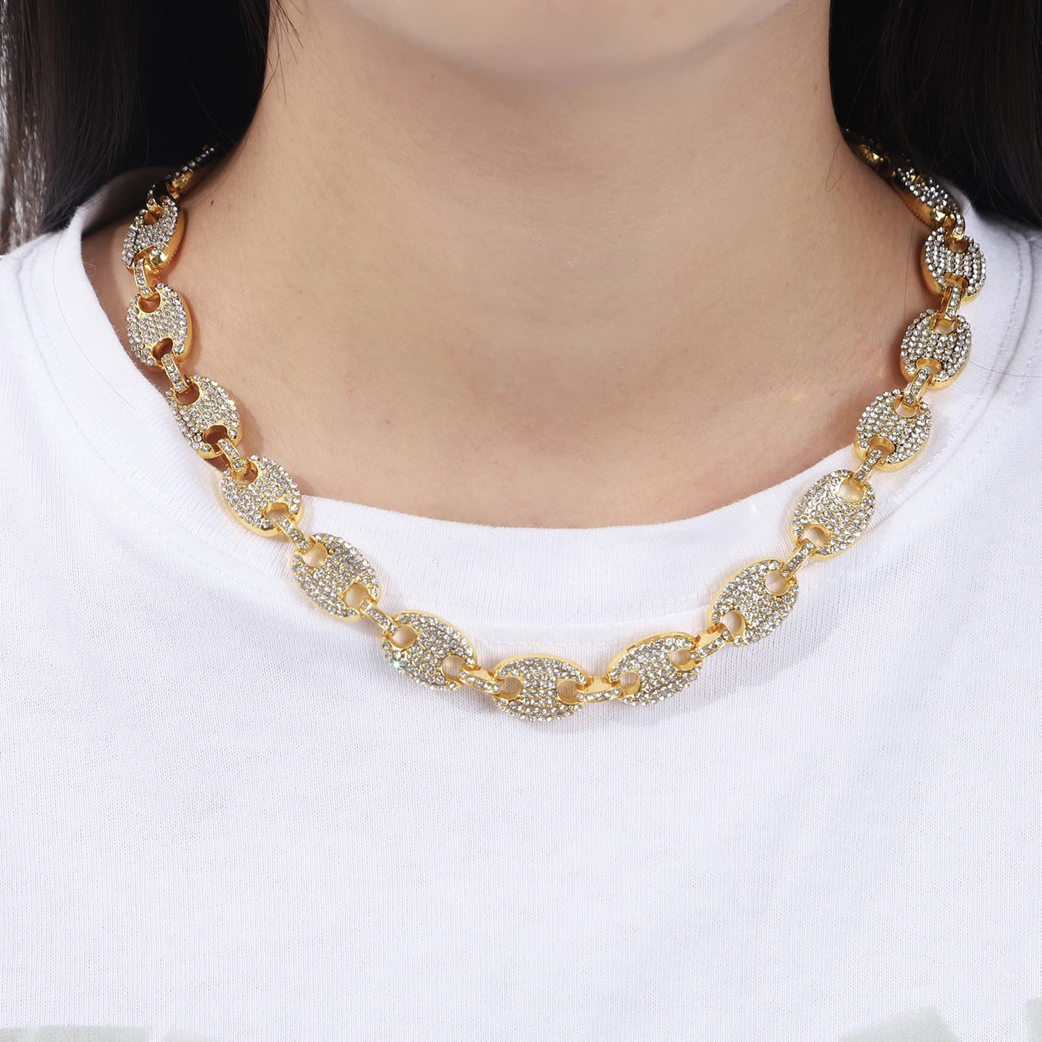 Unisex 12mm Pig Nose Coffee Bean Necklace Hip Hop Jewelry Neutral Necklace Hot Selling
