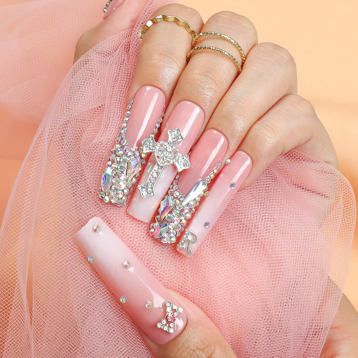 European And American Hand Made Long Water Pipe Cross French Style False Nails Nails