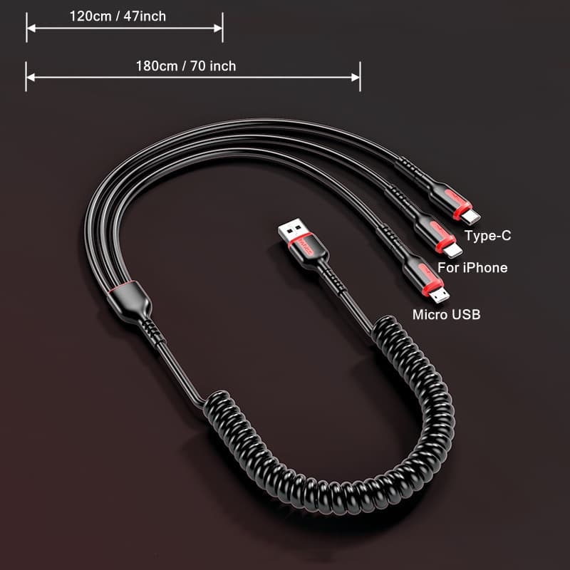 Câble USB Type C 3 en 1 18 W à charge rapide Câble Micro USB pour iPhone 14 13 12 Pro Câble de charge OnePlus, câble de chargeur de téléphones