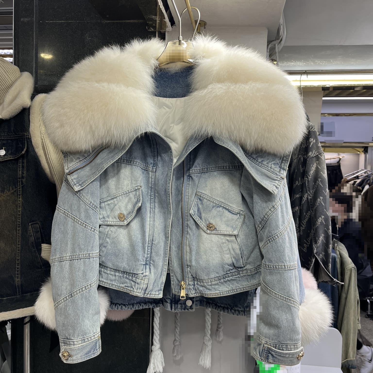 Women's Clothing Large Fur Collar Fox Fur Denim Fur Jacket Women's Thick Lined Parka