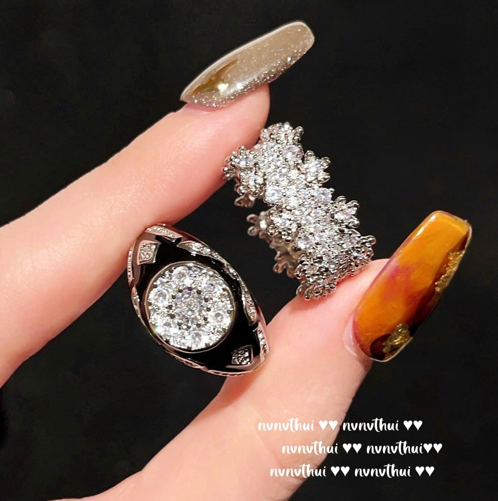 Italian Curved Starry Sky Vintage Gold Plated Star Zircon Glaze Ring