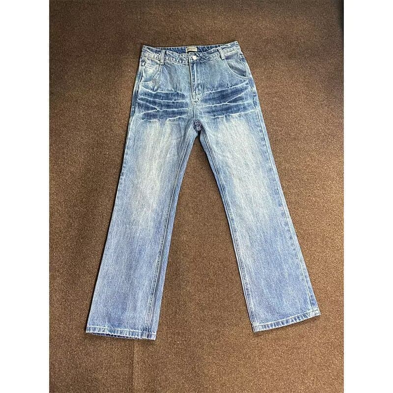 ​​Men's Washed Lightning Denim Pants – High Street Drop-Crotch Straight Leg Baggy Jeans For Casual Streetwear (S-3xl)​​
