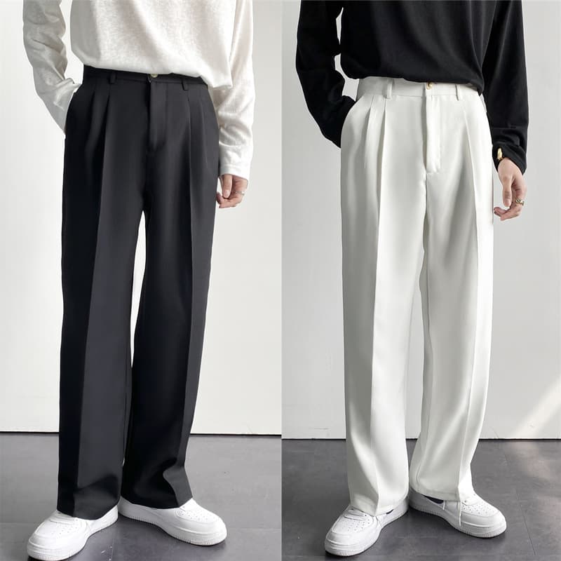 Simple Classic Solid Color Suit Pants Draping Versatile Men's Casual Pants Live Pleated Summer Loose Trousers Business