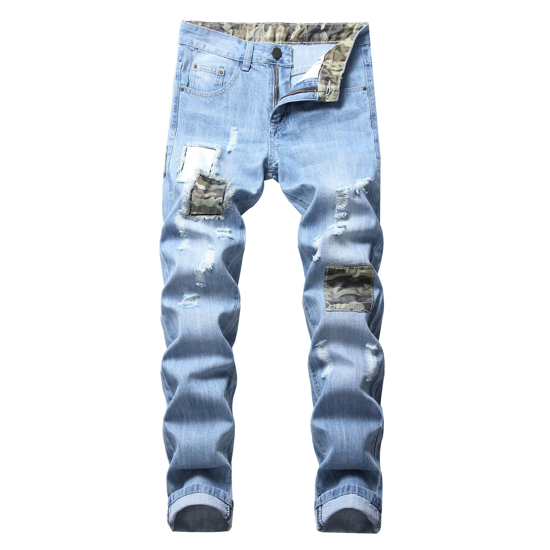 Men's Clothing men's straight jeans with hole repair wish patch patch men's trousers