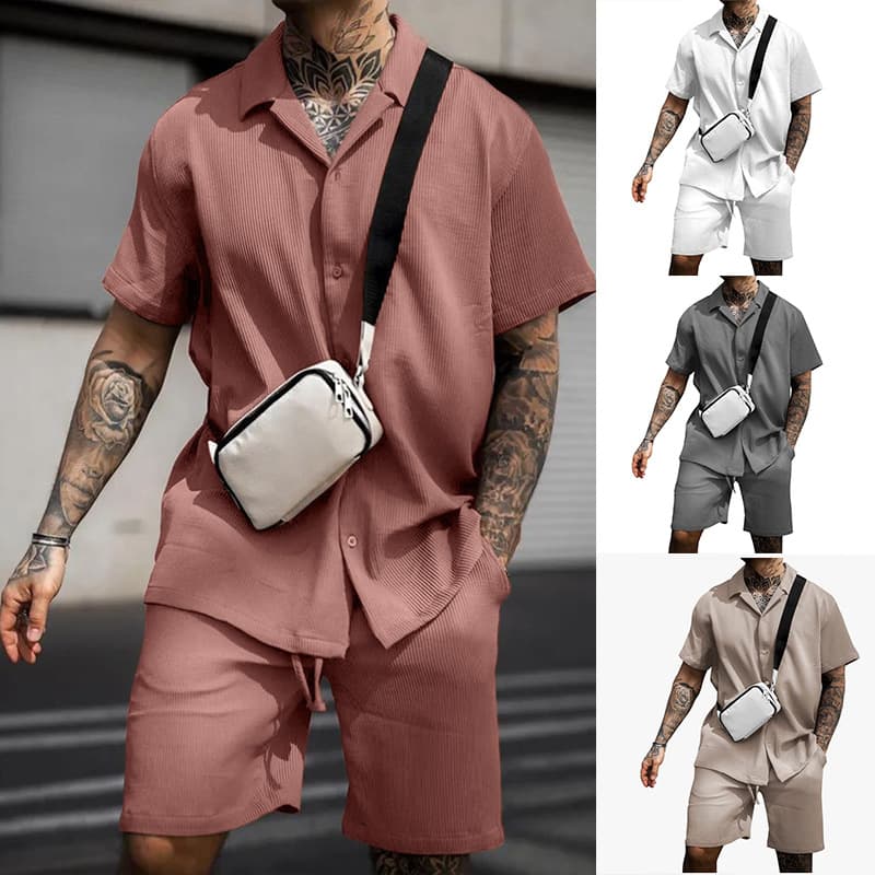 Man's Clothing Men's Casual And Comfortable Button-down Shirt Short-sleeved Shorts Suit