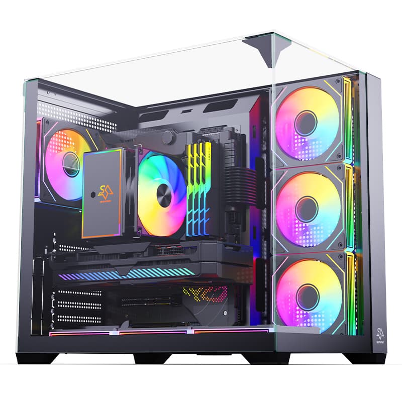 SNOWMAN CS015PRO ATX Gaming PC Case 7 Fans 3 Sides Tempered Glass Steel Panel Back USB Port Material Assembling Computer Case
