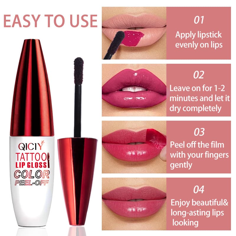 exclusive QICIY + 4 color peel off lip gloss easy to color moisturizing long lasting non stick cup peel off lip gloss