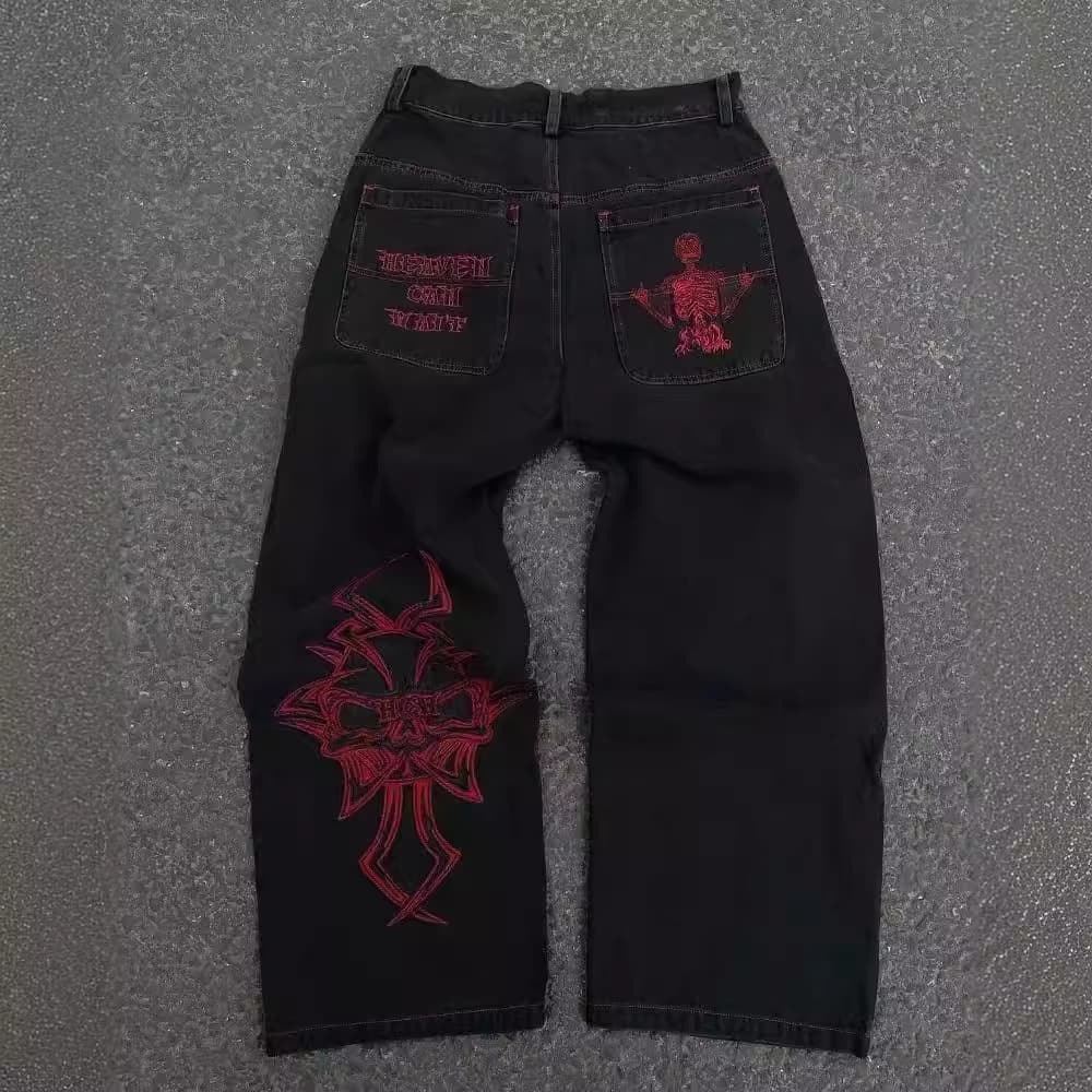 Men's clothing fashion brand full embroidery hot product full embroidery skull cotton casual pants men's straight pants casual overalls