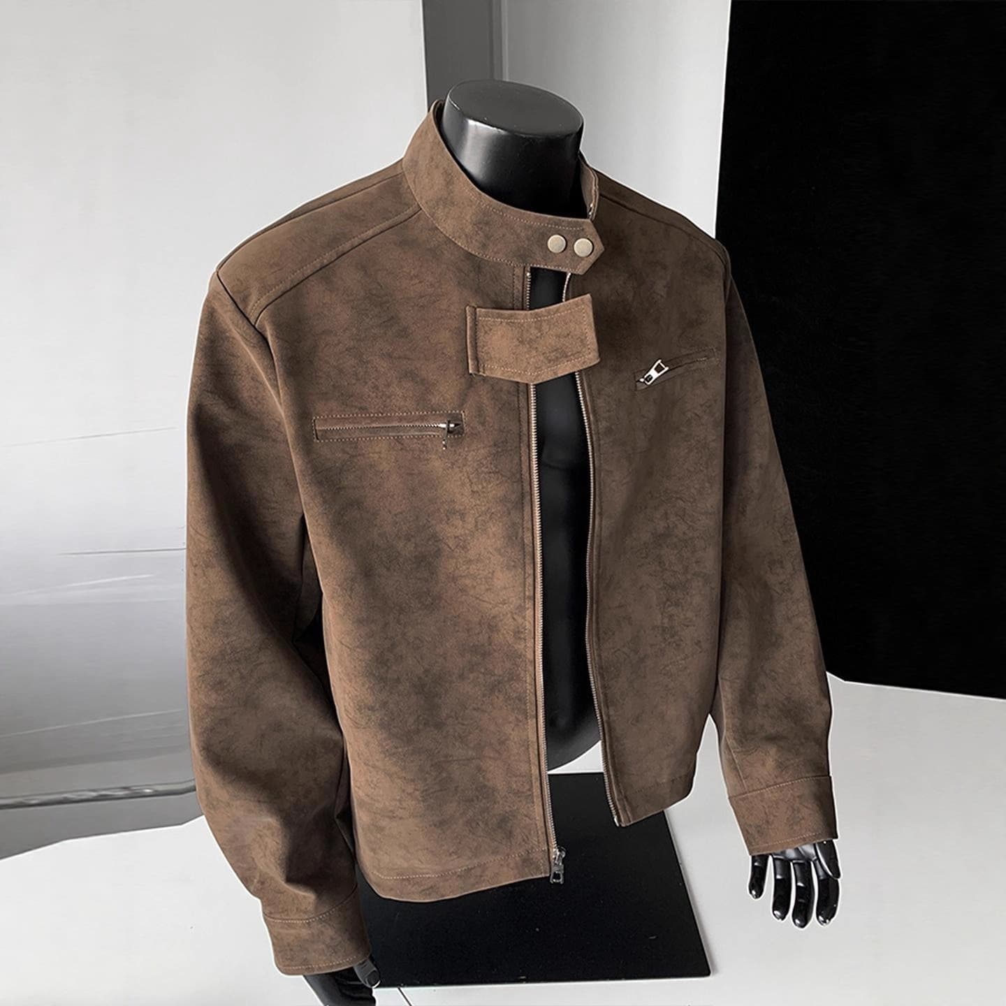 American Retro PU Leather Stand Collar Motorcycle Men Spring Autumn Cleanfit Loose Casual Versatile Jacket Outerwear