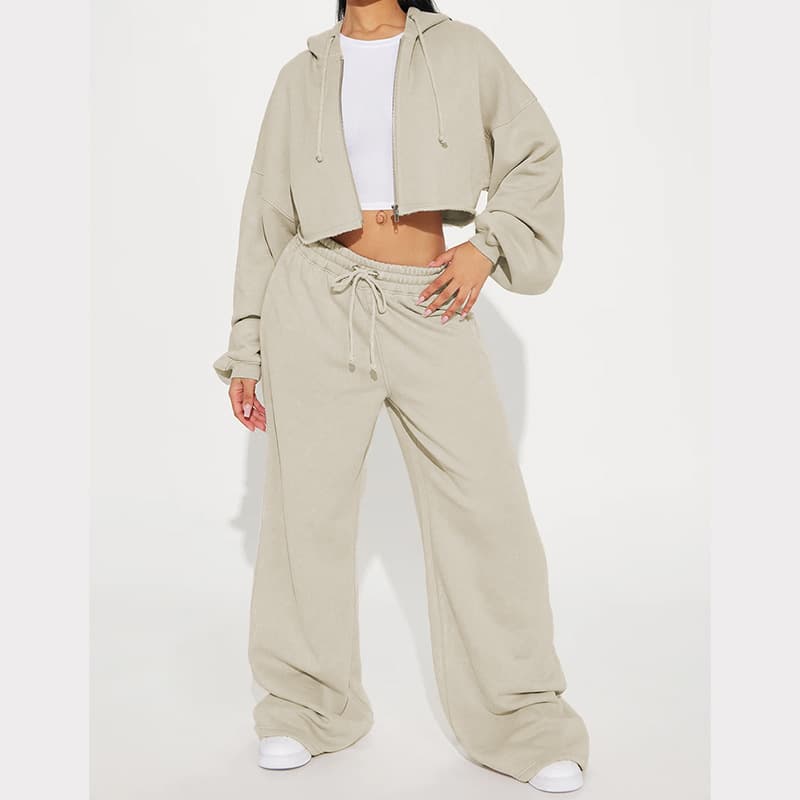 Vêtements pour femmes Automne Femmes Décontracté À Capuche Fermeture Éclair Sur Le Devant Pull Large Jambe Pantalon Ample Costume