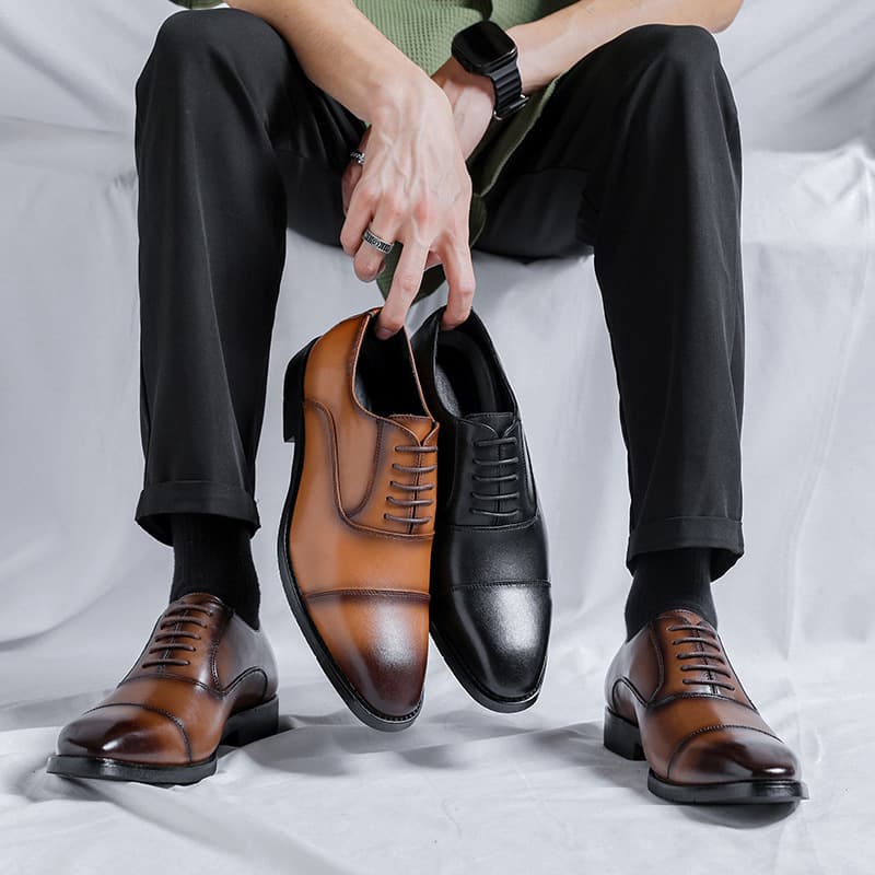 Three Joint Handmade Business Formal Leather Shoes, Men's Pointed High Brown British Groom's Wedding Shoes 8041-R