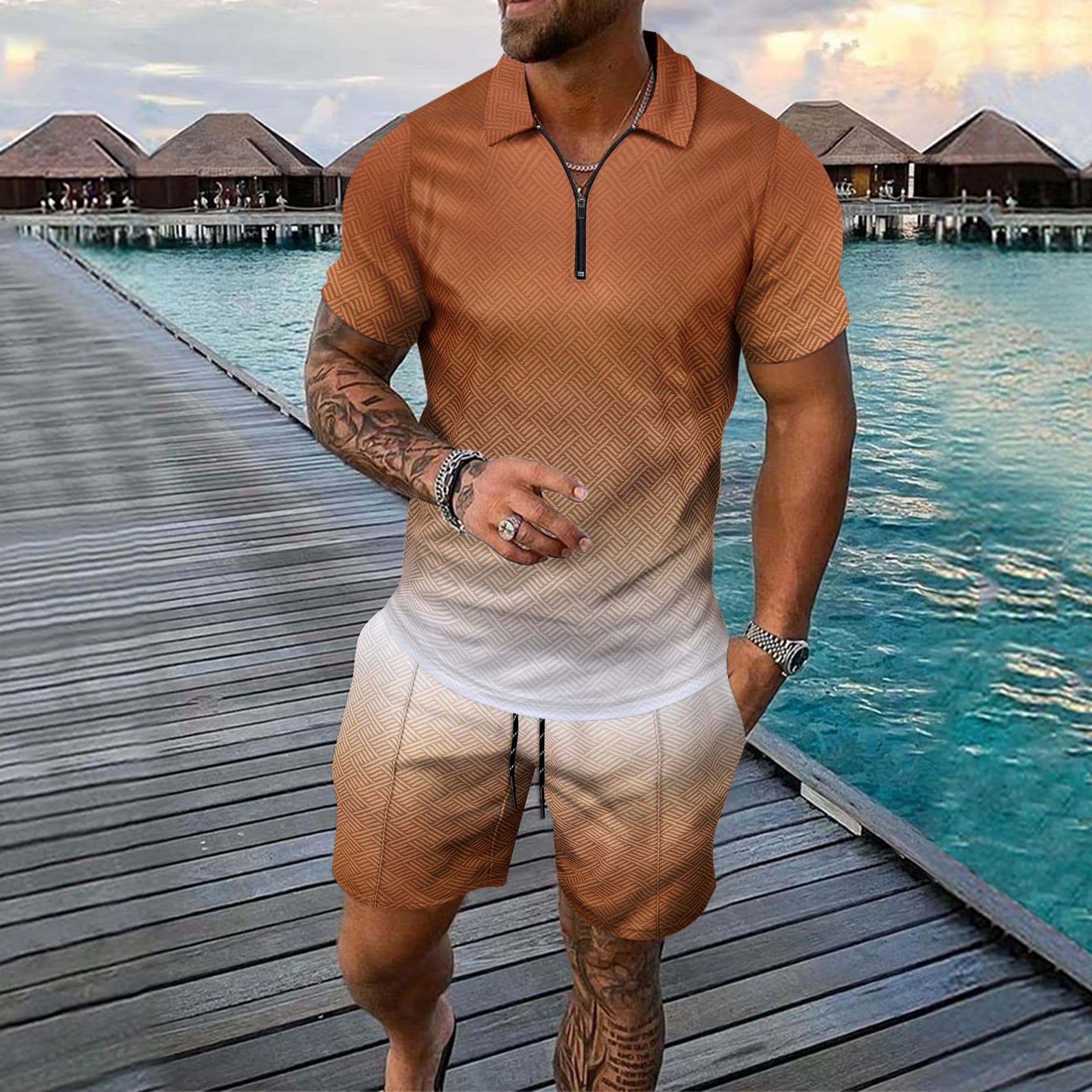 Men's Clothing Summer New Short sleeved Shorts Two piece Sports Casual Men's Suit