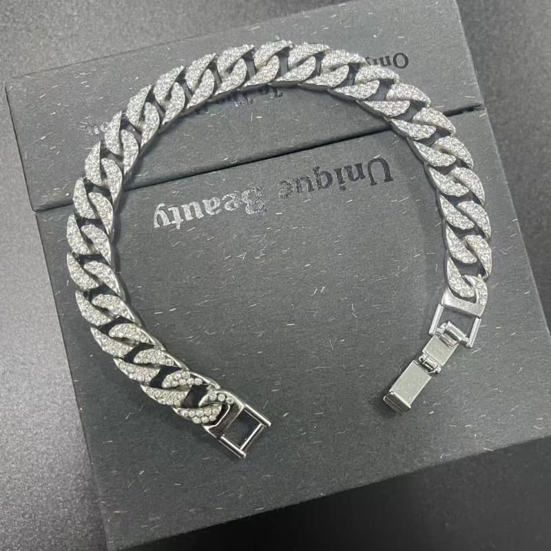 Hip Hop Trendsetter Cuban Chain Diamond Bracelet 10mm Fat Chain Men And Women Hiphop Gold Plated Necklace