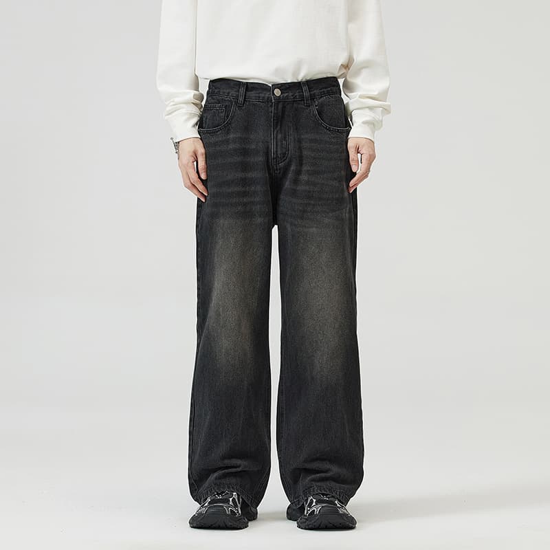 Men's Clothing Three Color Baggy Jeans Straight Loose Wide Leg Elastic Neutral Jeans For Men And Women