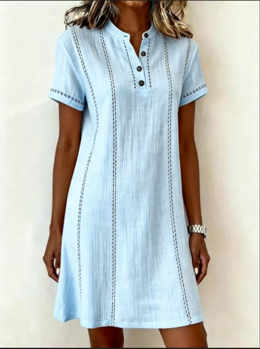 Robe-chemise patchwork imprimée pour femme, style décontracté, col en V, manches courtes, nouveauté été