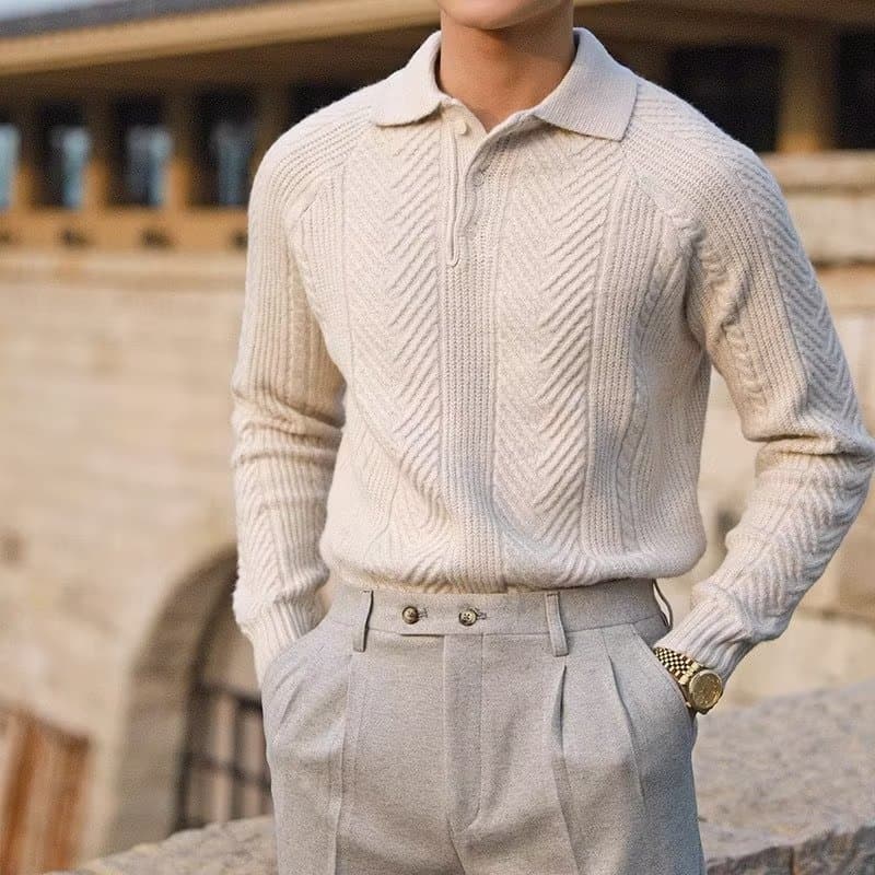 Men's Clothing Autumn and winter warm bottoming sweater men's casual lapel POLO shirt fashionable all match slim pullover sweater men