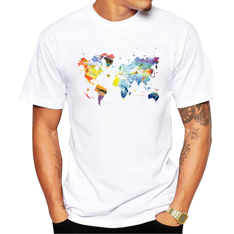 TEEHUB Hipster The Corlorful Men T-Shirt Short Sleeve World Map Printed Tshirts O-Neck Cool Tops Funny Tees