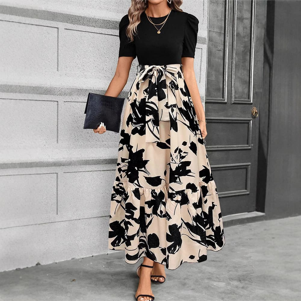 Women's Clothing Floral Print High Waist Fashionable And Elegant Temperament Dress