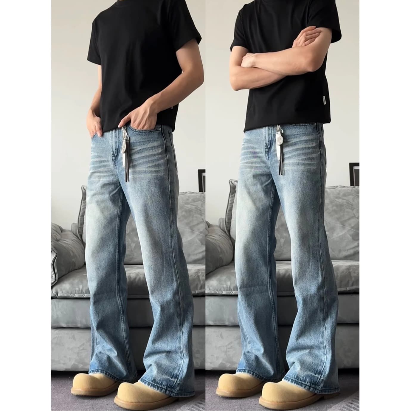 Slim-Fit Straight-Leg Jeans – Vintage Washed Blue Denim With Slight Flare (Unisex, High-Street Style, No-Stretch Cotton, S-3XL)