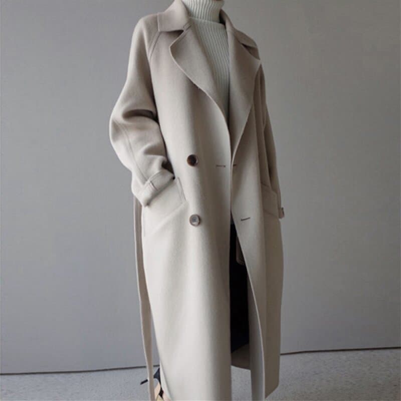 Women's Clothing Winter Mid-Length Waist Slimming Lapel Lace Woolen Coat
