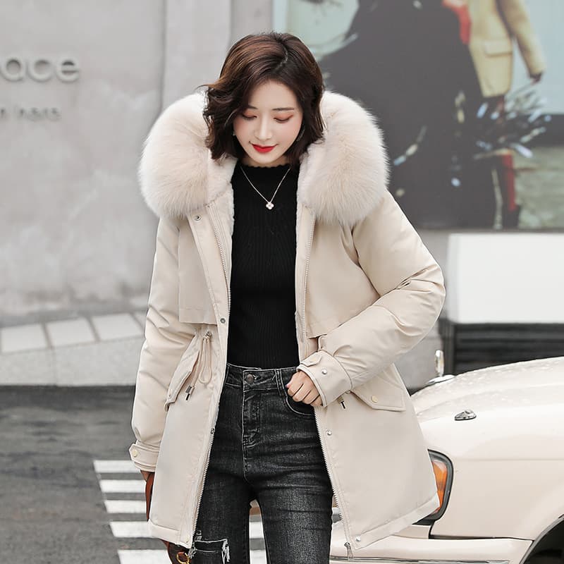 Veste d'hiver matelassée en coton avec col en fourrure pour femme
