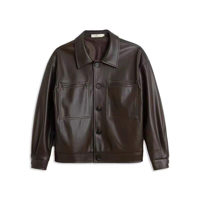 Men's Clothing retro lapel short pu leather casual jacket men's niche net celebrity loose leather jacket