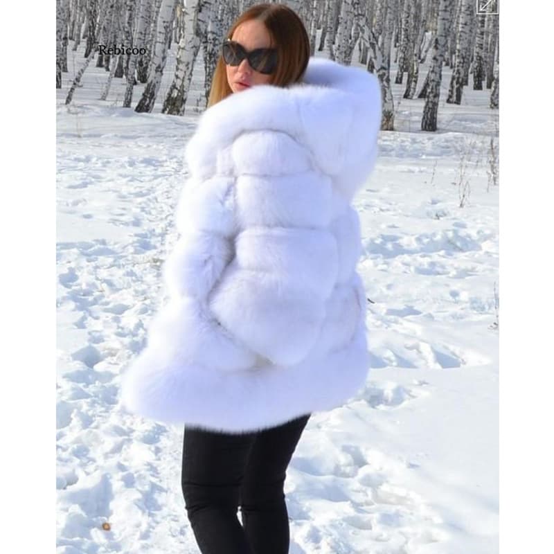Women's clothing Haining imitation fur new imitation fox fur hooded women's coat mid-length long-sleeved cardigan wholesale