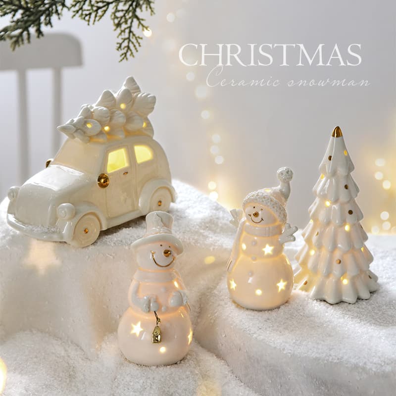 NUCHI Ceramic Christmas Decorations, Small Old Man Bell Micro Landscape Desktop Ornaments For Holiday Display