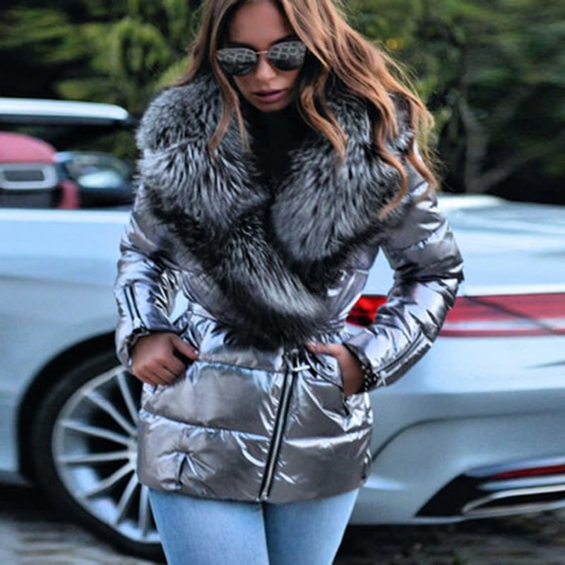 Women's Clothing women's down jacket glossy large fur collar short cotton jacket for women