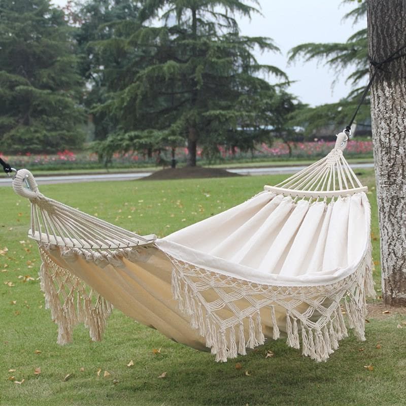 Ins Style Hammock Outdoor Camping Thickened Canvas Indoor Single Double Person Tassel Swing Hanging Chair Anti-Rollover