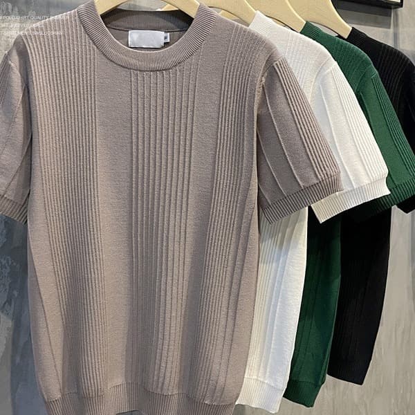Men's Clothing Knitted Short Sleeved T Shirt Men's Summer Thin Ice Silk Half Sleeved Sweater Men's White Inner Wear Single Bottoming Top