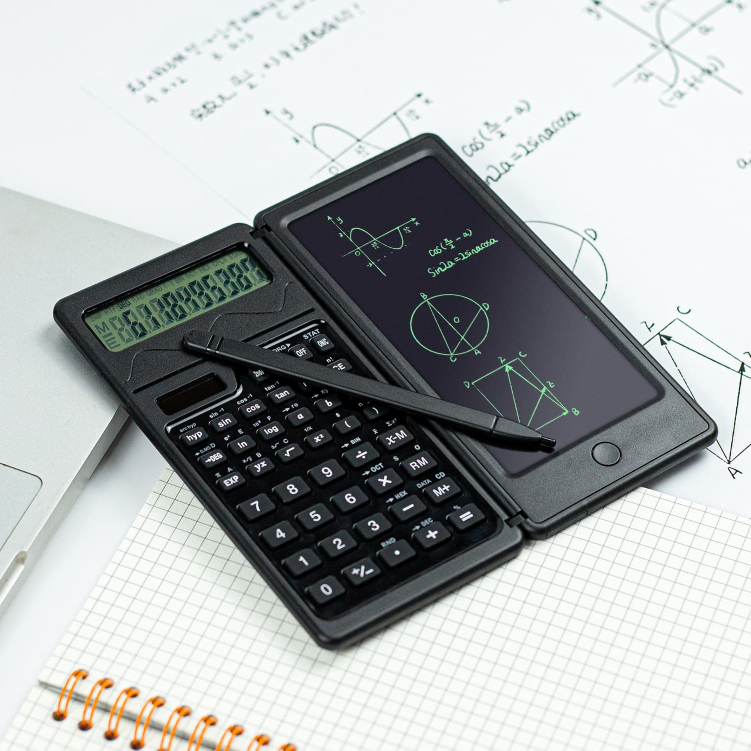 Calculatrice manuscrite à énergie solaire avec écran à 12 chiffres, bloc-notes portable pour le bureau et l'école, fonctionnement écologique sans pile
