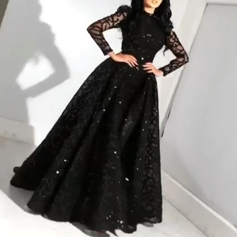 Women's Clothing Spring And Summer New Women's Sexy Fashion Long Sleeve Gold Sprinkled Dress Mesh Long Swing Dress