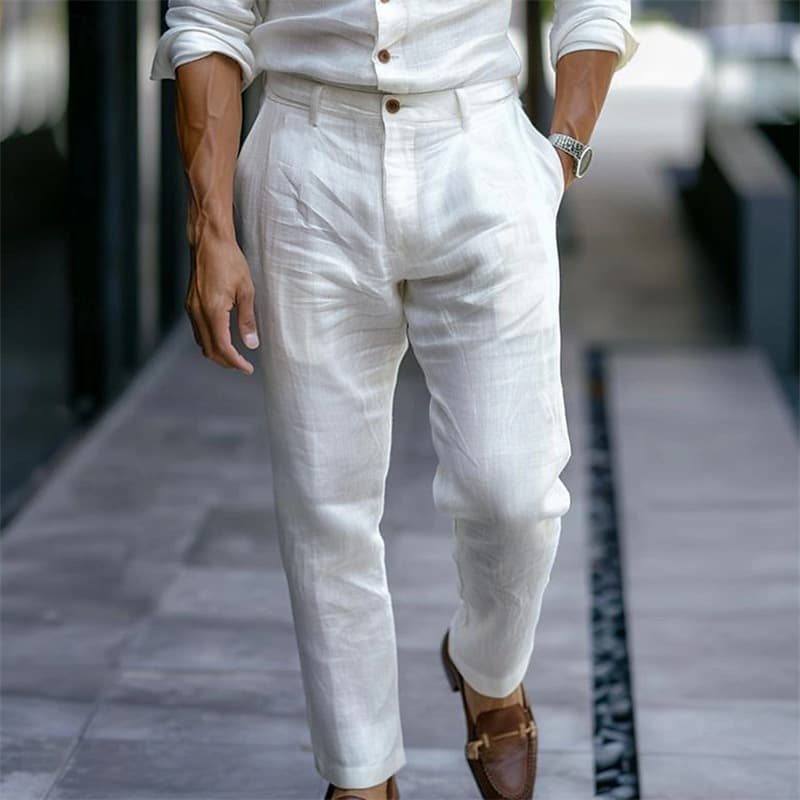 Men's Clothing Youth Linen Solid Color Slant Pocket Daily Outdoor Breathable Casual Pants