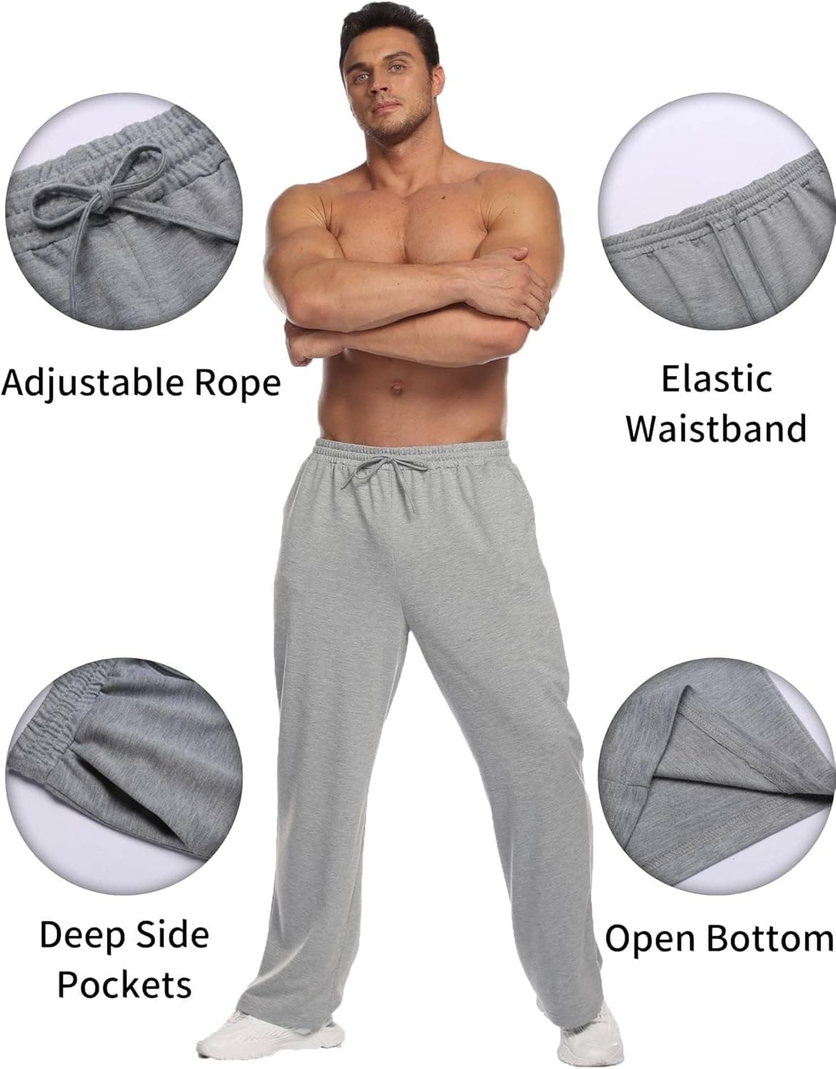Men's Jogging Lightweight Tracksuit Bottoms, Long Sweatpants, Leisure Sports Trousers With Pockets And Drawstring