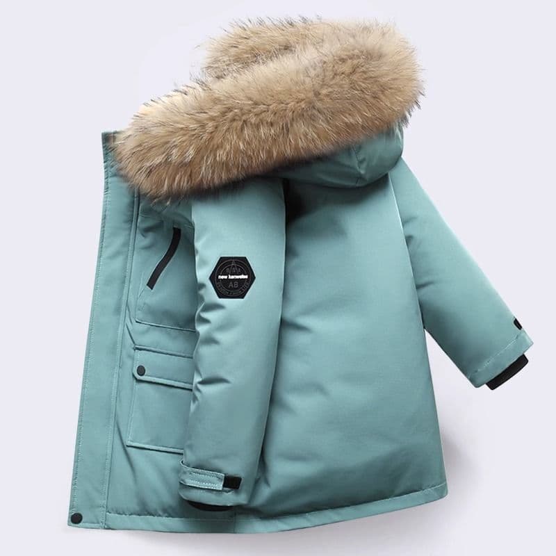 Boys Cotton Coat Winter New Children's Large And Medium Sized Children's Solid Color Large Fur Collar Down Cotton Thickened Cotton Coat